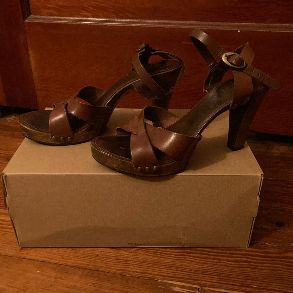 Sophia Brown Leather High Heel Sandal by Frye